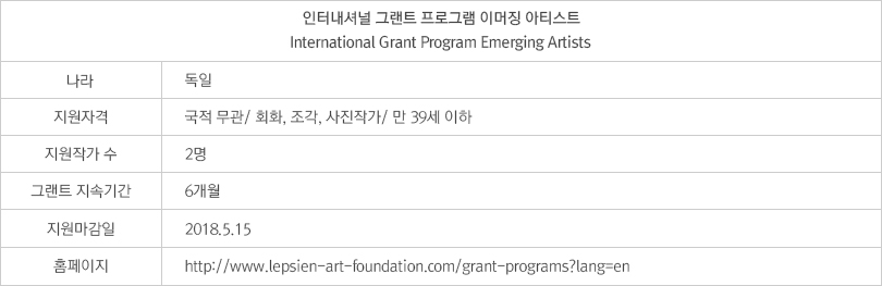 인터내셔널 그랜트 프로그램 이머징 아티스트