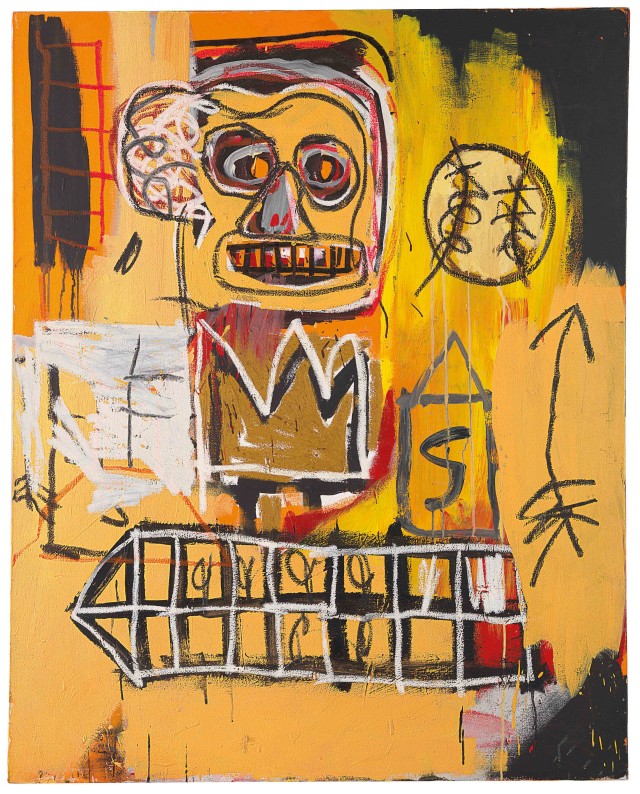 Jean-Michel Basquiat, ‘Untitled (orange sports figure), 1982, acrylic, oil stick and spray paint on canvas. Image courtesy Christie’s Images Ltd.