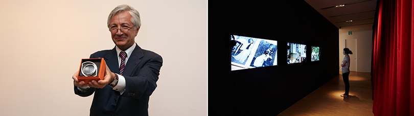 L) The Hermès Foundation Missulsang trophy
R) Exhibition for 2013 Hermès winner Jung Eun-young. ©Hermès Foundation