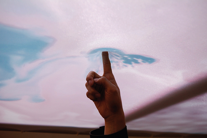 above) Everyware (Hyunwoo Bang and Yunsil Heo), Cloud Pink, (detail), 2011, interactive media on elastic fabric, size variable. Courtesy the artist