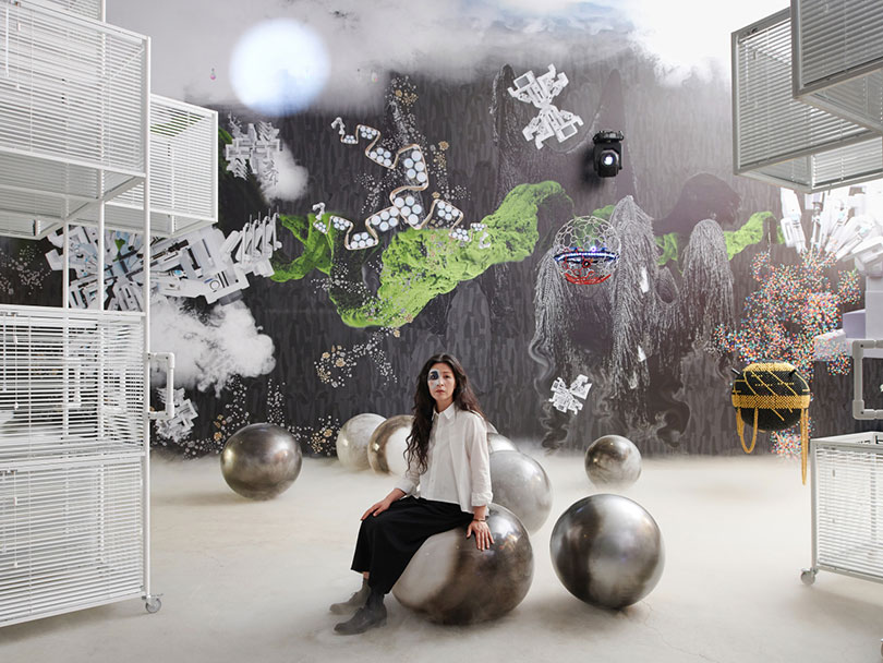 Yang Hae-gue poses for pictures on a gym ball shown at her solo exhibition at Kukje Gallery. (Kukje Gallery)
