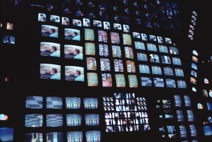 Installation view of NAM JUNE PAIK’s Electronic Superhighway, 1993, 47-channel video installation, dimensions variable, at the Germany Pavilion, 45th Venice Biennale, 1993. Photo by Mark Patsfall. Courtesy Carl Solway Gallery, Cincinnati.