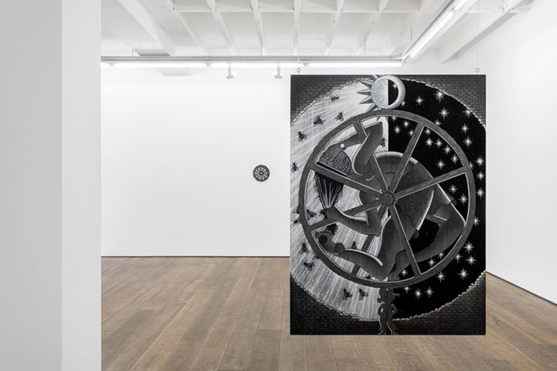 Cindy Ji Hye Kim, Reign of the Idle Hands #4 (2020); 8 Hours of Slumber, Labor & Leisure (2020) (left to right). Exhibition view: Riddles of the Id, rodolphe janssen, Brussels (12 May–18 July 2020). Courtesy the artist and rodolphe janssen. Photo: HV photography. Image provided by OCCULA