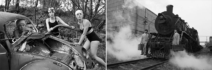 왼쪽) 양푸동, ‘내가 느낀 빛’, 2014, 8-채널 영상설치, 8~14분 오른쪽) 양푸동, ‘죽림칠현’, 2003-7, 사진, 120×180cm