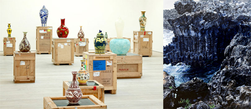 왼쪽) 신미경, 트렌스레이션 시리즈, 2006-2013, ⓒ국립현대미술관 오른쪽) 공성훈, 담배피우는 남자(절벽), 캔버스에 유채, 227.3x181.8(cm), 2013, ⓒ국립현대미술관