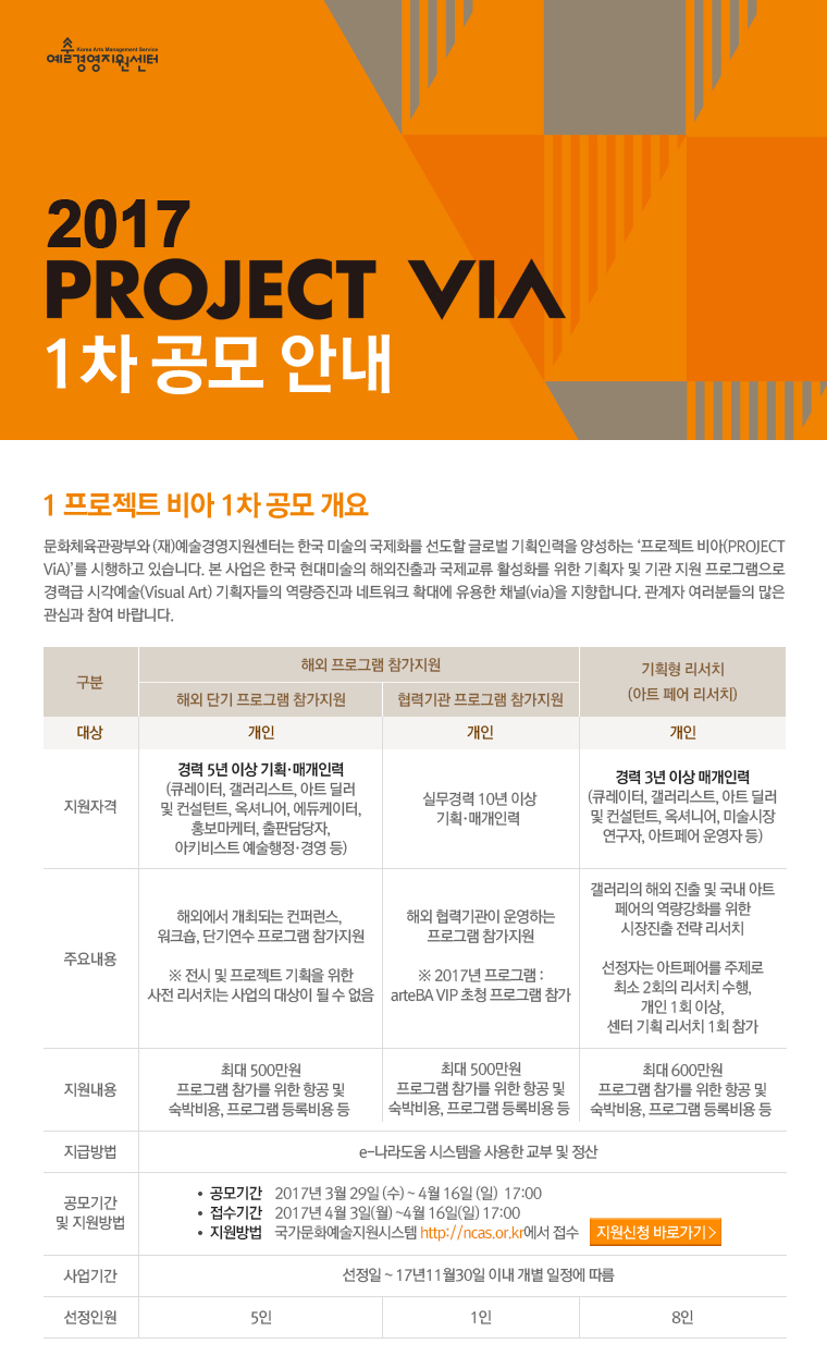 프로젝트 비아 1차 공모 안내 