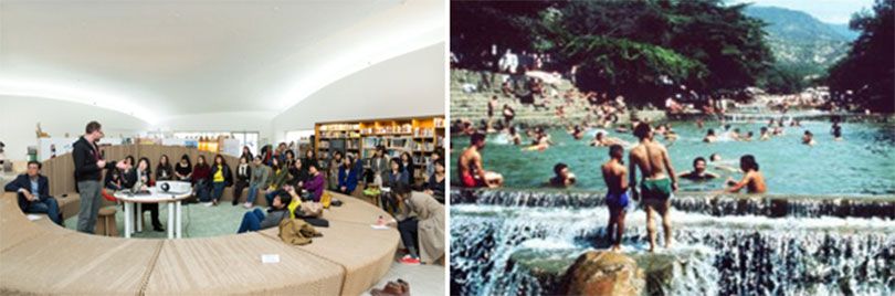 왼쪽) 창의적 농부(존 앳킨슨) 발표장면 오른쪽)2002년 개발 전 안양유원지 모습