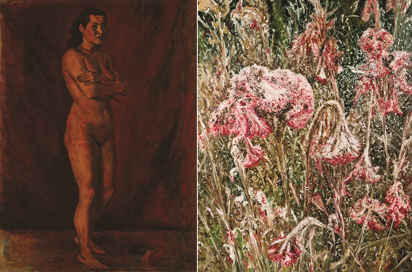 좌 이주경 〈갈색 배경의 누드〉 1935 캔버스에 오일 73×53cm 이미지 제공: 대구미술관. 우 김지원 〈맨드라미〉 2006 오일에 린넨 228×182cm 이미지 제공: 대구미술관. 사진제공 퍼블릭아트 
