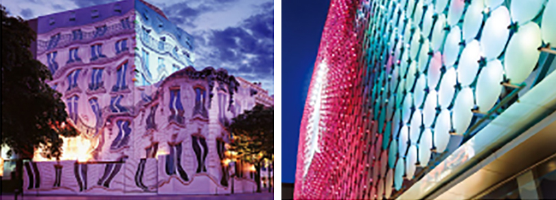 왼쪽 한성필 〈Metamorphosis〉Backlit Pigment Print on Flexglass, LED lightbox, Mixed Media 120×162cm 2011 사진출처: 아트스페이스. 이미지제공 월간미술. 오른쪽 갤러리아백화점 외부 ⓒ 한화갤러리아. 이미지제공 월간미술. 