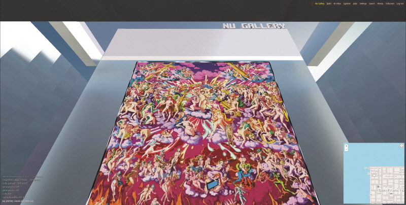 이윤성의 메타버스 누갤러리에 NFT화된 그의 작업 〈At the Last Jujilment〉가 걸려있다. 원래는 290x380cm 사이즈의 디지털 프린트작업이다.