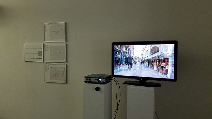 유상준, 〈untitled〉, 2017. Video installation, print, EOG (Electrooculography) Recorder, GPS Tracker, Google Streetview Dimension varies, Image courtesy the artist