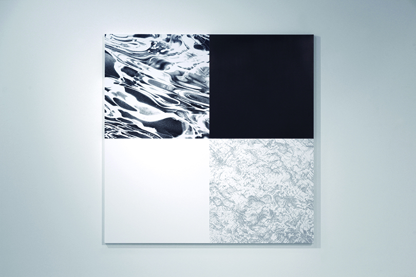 〈스톱워치〉, 리넨에 아크릴릭, 194×194cm, 2019. 이미지 인천아트플랫폼 제공. 