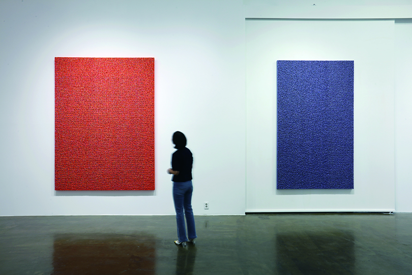 〈내재율(Internal Rhythm) 2019 - 75〉(사진 왼쪽) 캔버스에 아크릴 260.5×195.5cm 2019. 이미지 월간미술 제공. 