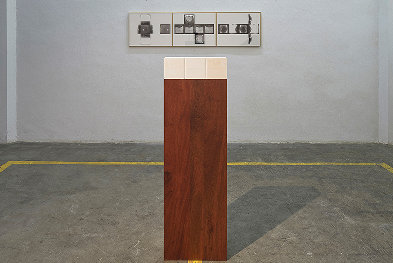 Wooden Cube, approx.15cm in Side Length, Became a Plaster Cube in which Something’s Negatives are Hidden, 2018, 