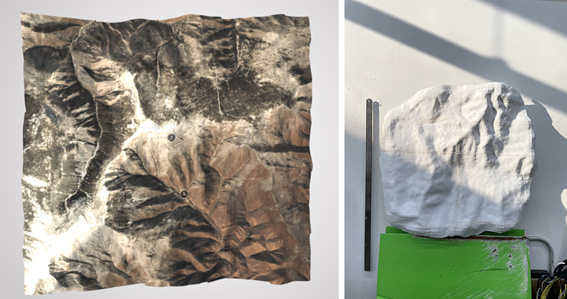 (좌) 풍계리 지도 (우) 3D 모델링 작업을 한 땅 샘플