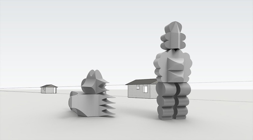 Virtual paper-piece/sculpture rendered from 3D modeling program 