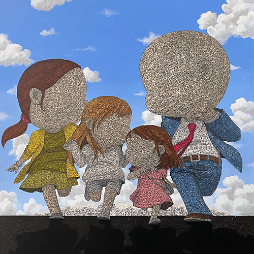 Choi Hyeong Gil,〈Avengers〉, 2022, Acrylic, Watercolor, Pencil on soft cotton, 91.2 x 91.2 cm, Image provided by KIDARI GALLERY