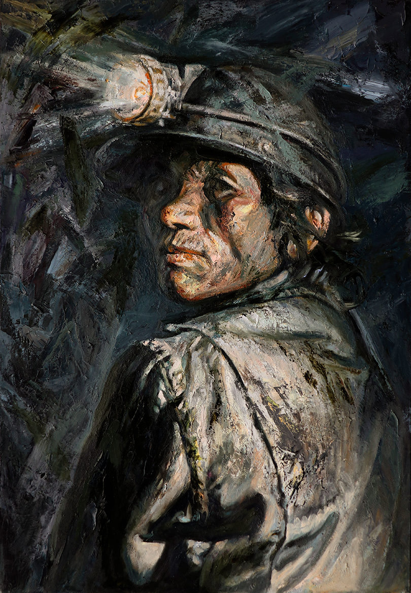 <발파음 (Ⅱ)>, 캔버스에 유채, 116.8×80.3cm, 2000. 황재형은 탄광에서 사회적 빈곤과 인간의 소외를 발견했지만 종국에는 희망을 이야기한다. “얼굴을 볼 때마다 숭고함을 느낍니다. 표현을 잃어버린 표현들, 울지 않는 울음들. 이름을 빼앗긴 이 사람들에게 이름을 주어야겠다고 생각했습니다.” 이미지 아트인컬처 제공.  