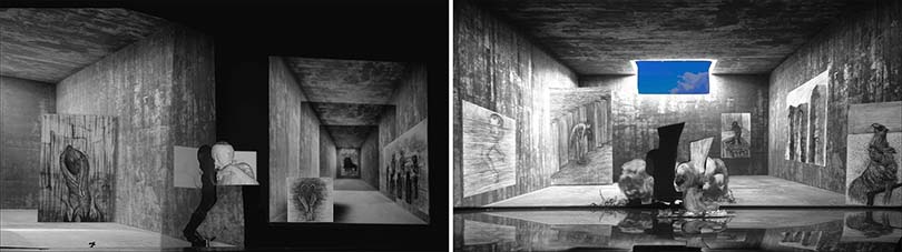  〈드로잉 전시〉, 3채널 비디오 설치, 컬러, 사운드, 2분, 2019. 이미지 인천아트플랫폼 제공. 