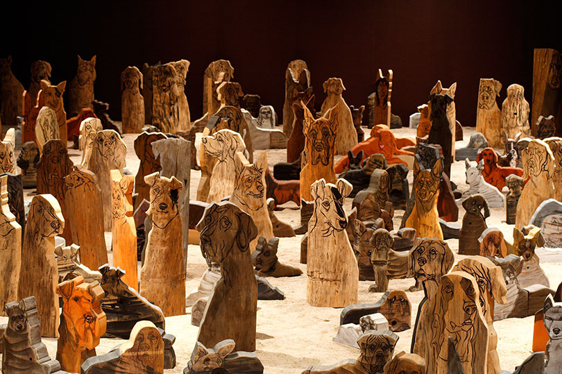 Yun Suknam, 1,025: With or Without Person, 2008, acrylic on wood, variable size, installation view