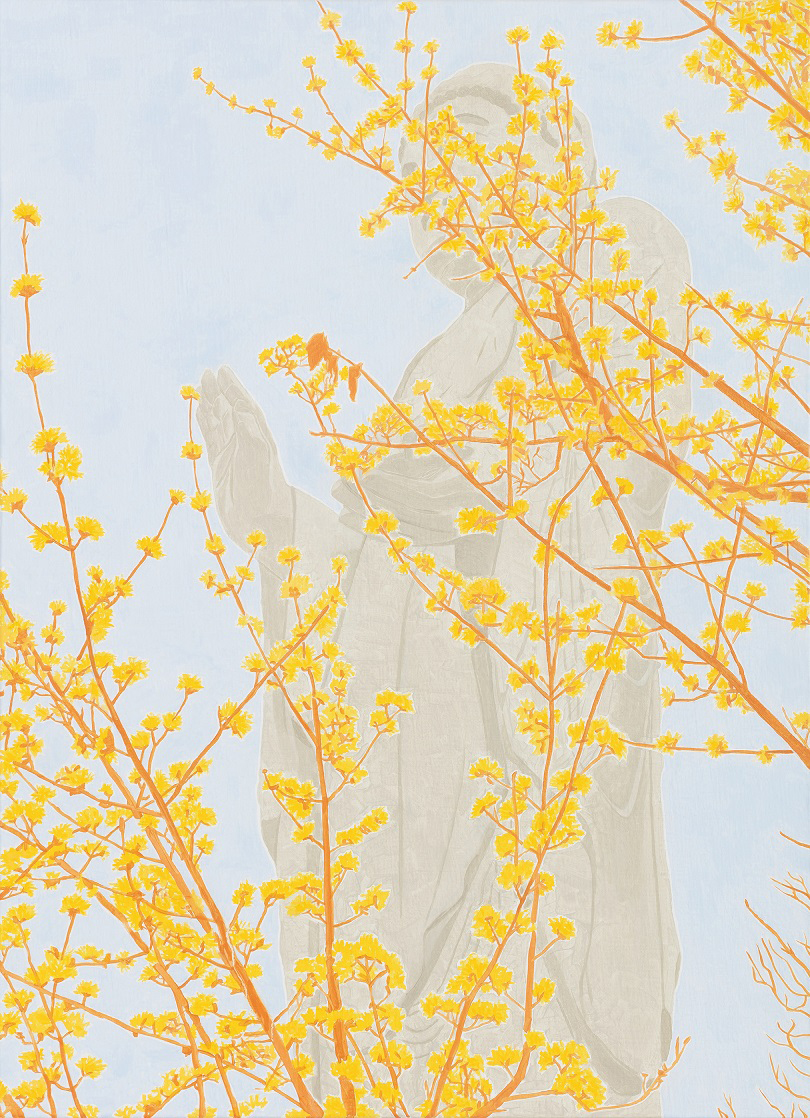 Sansuyu and Buddha_72.7×53cm_oil on canvas_2018. Image courtesy of Incheon Art Platform